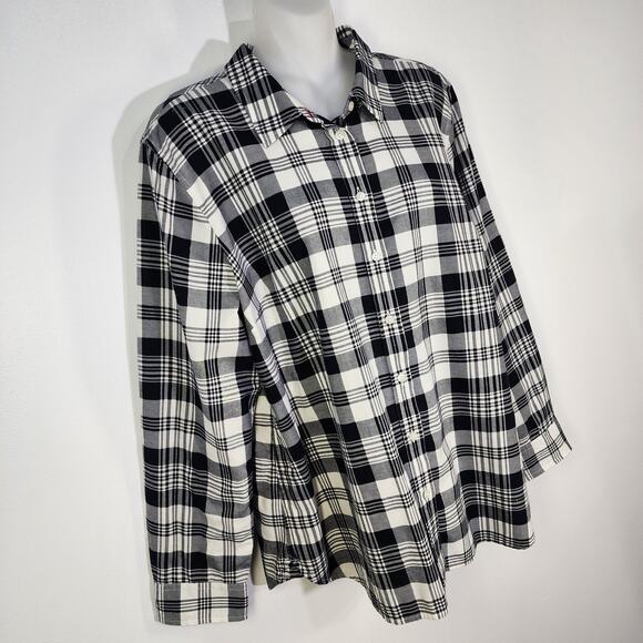 Talbots Petite Shirt Womens XLP Black Cotton Long Sleeve Button Plaid Metallic - Picture 4 of 8